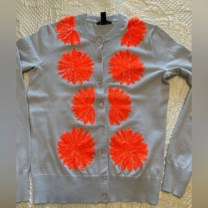 JCrew Cardigan Blue with Orange Sequin Floral XS NWOT